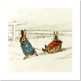 “Bunny Sleigh Ride” by Beatrix Potter Posters and Art